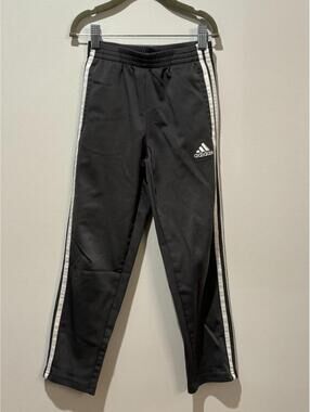 Adidas Boys Dark Charcoal Gray White Stripe Track Pants Size 7x